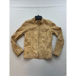 For Joseph Tan Suede Leather Moto Jacket Stand Collar Zip Up Small